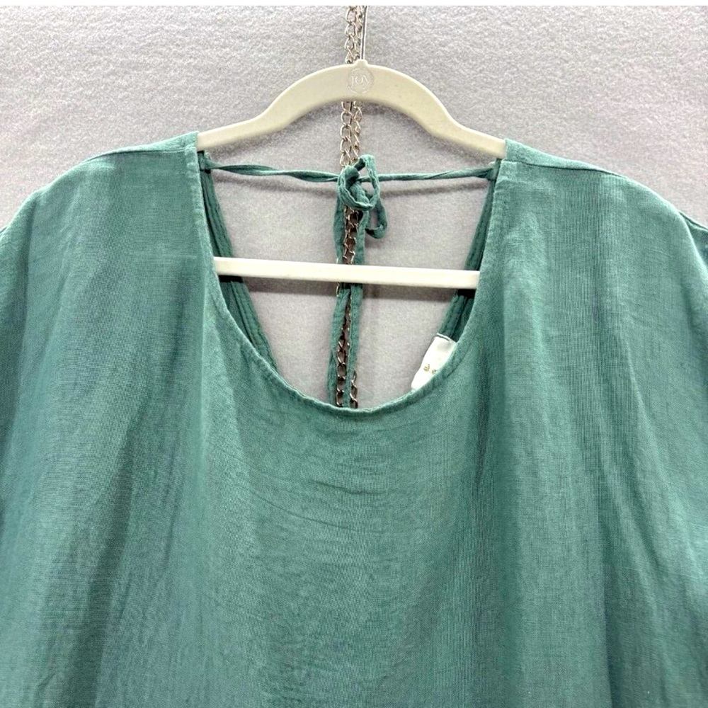 Belle France Linen/Silk Tie Blouse Large emerald jade Lagenlook Artsy Italy - Picture 4 of 11